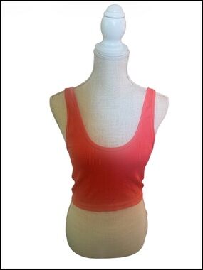 No Boundaries Coral Ribbed Scoop Crop Tank